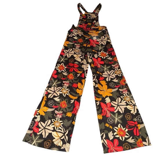 Los Banditos Floral Print Boho Disco Wide Leg Jumpsuit Overalls Romper - Picture 3 of 12